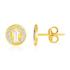 14k Two Tone Gold Round Religious Medallion Post Earrings